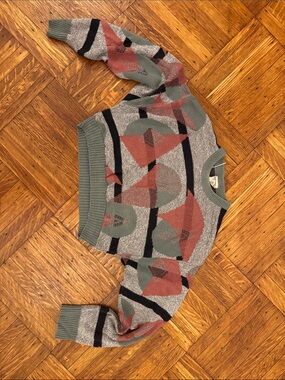 Reworked vintage Women's Geometric Crewneck Sweater - Green/Brick